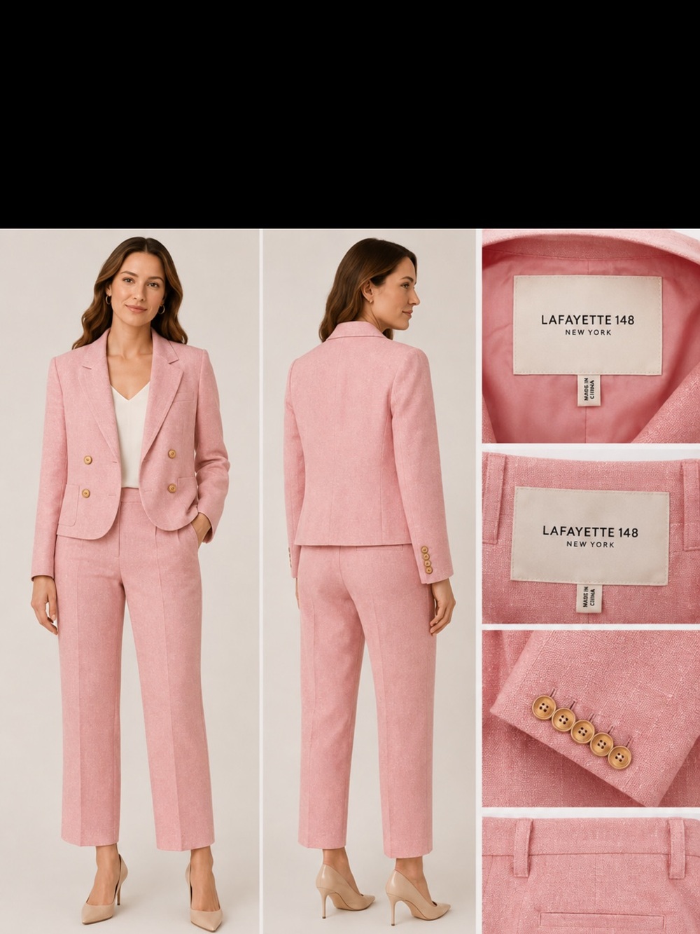 Lafayette 148 New York Pink Tailored Double-Breasted Blazer & Trousers